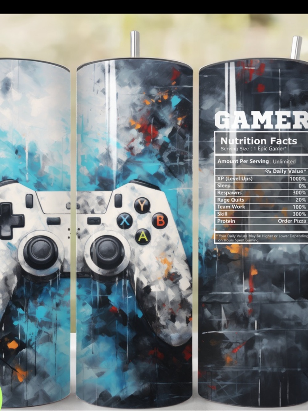 Gamer Controller Stainless Steel Tumbler - Blue White Design